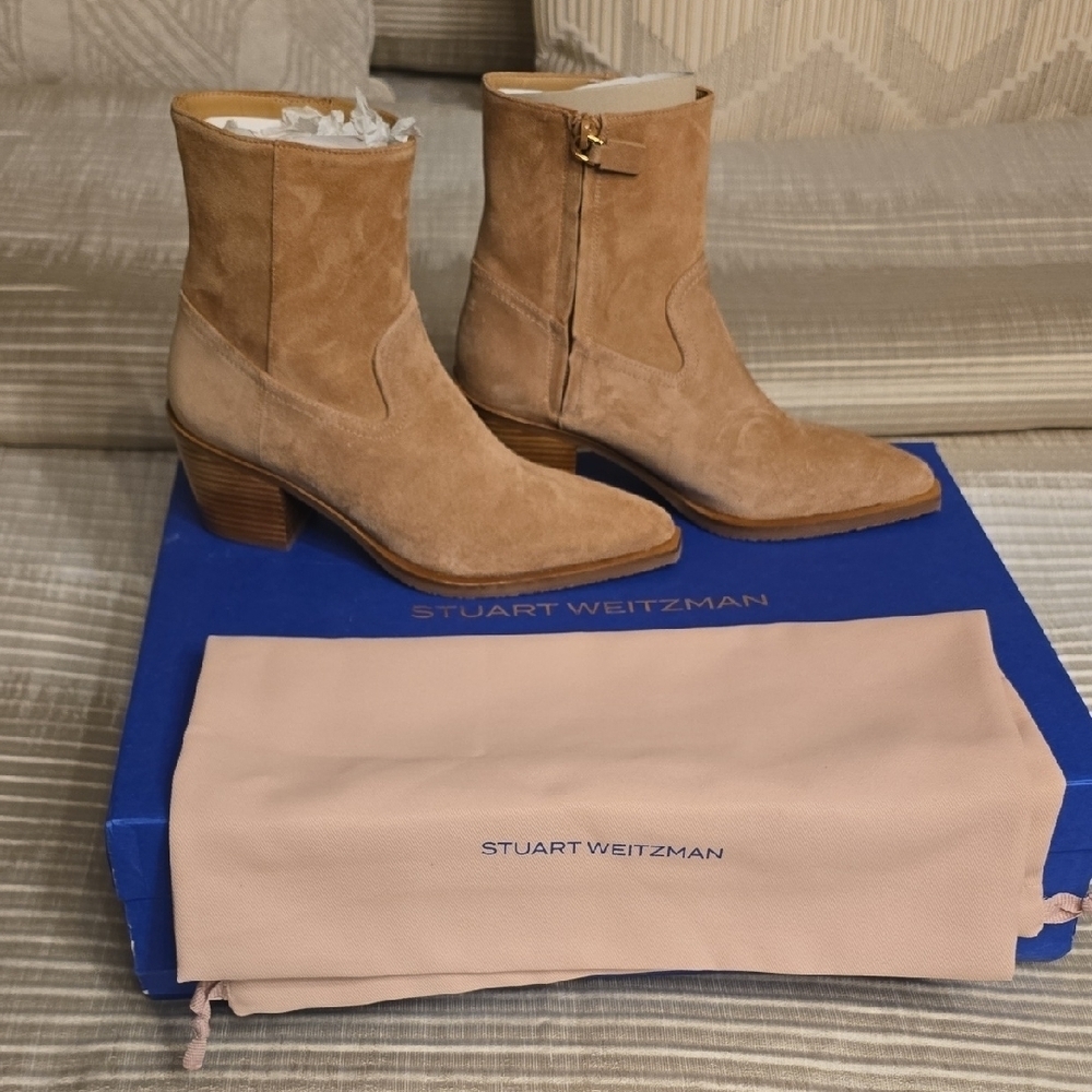 Stuart Weitzman Camel Suede Ankle Boots Size 36